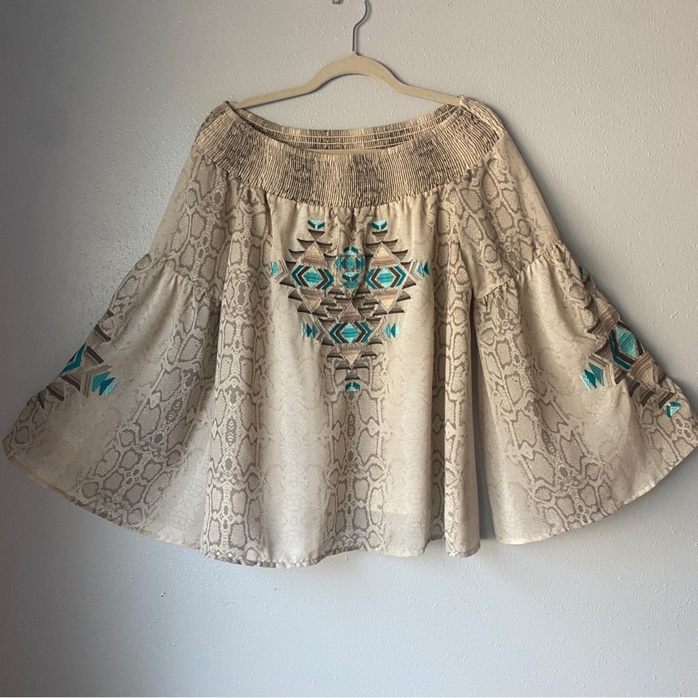 Judith March Aztec Embroidered Blouse Size Large